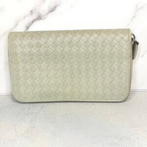 Bottega Veneta Intrecciato Weave Tan Leather Zip Around Wallet